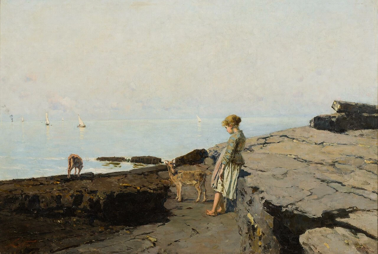 Ragazza con paesaggio marino